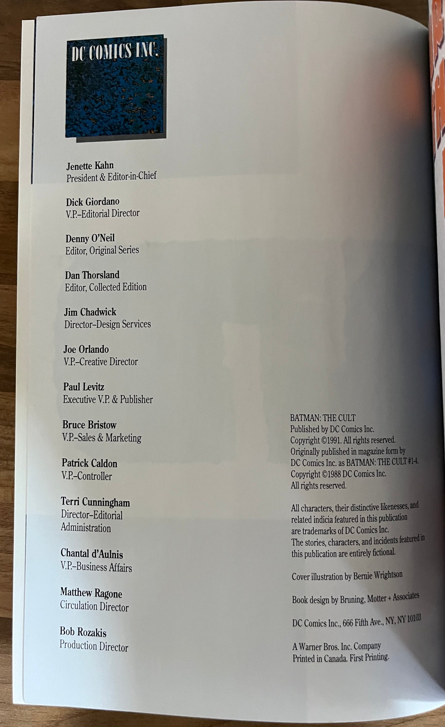 BATMAN: THE CULT , GRAPHIC NOVEL BY STARLIN, WRIGHTSON, WRAY