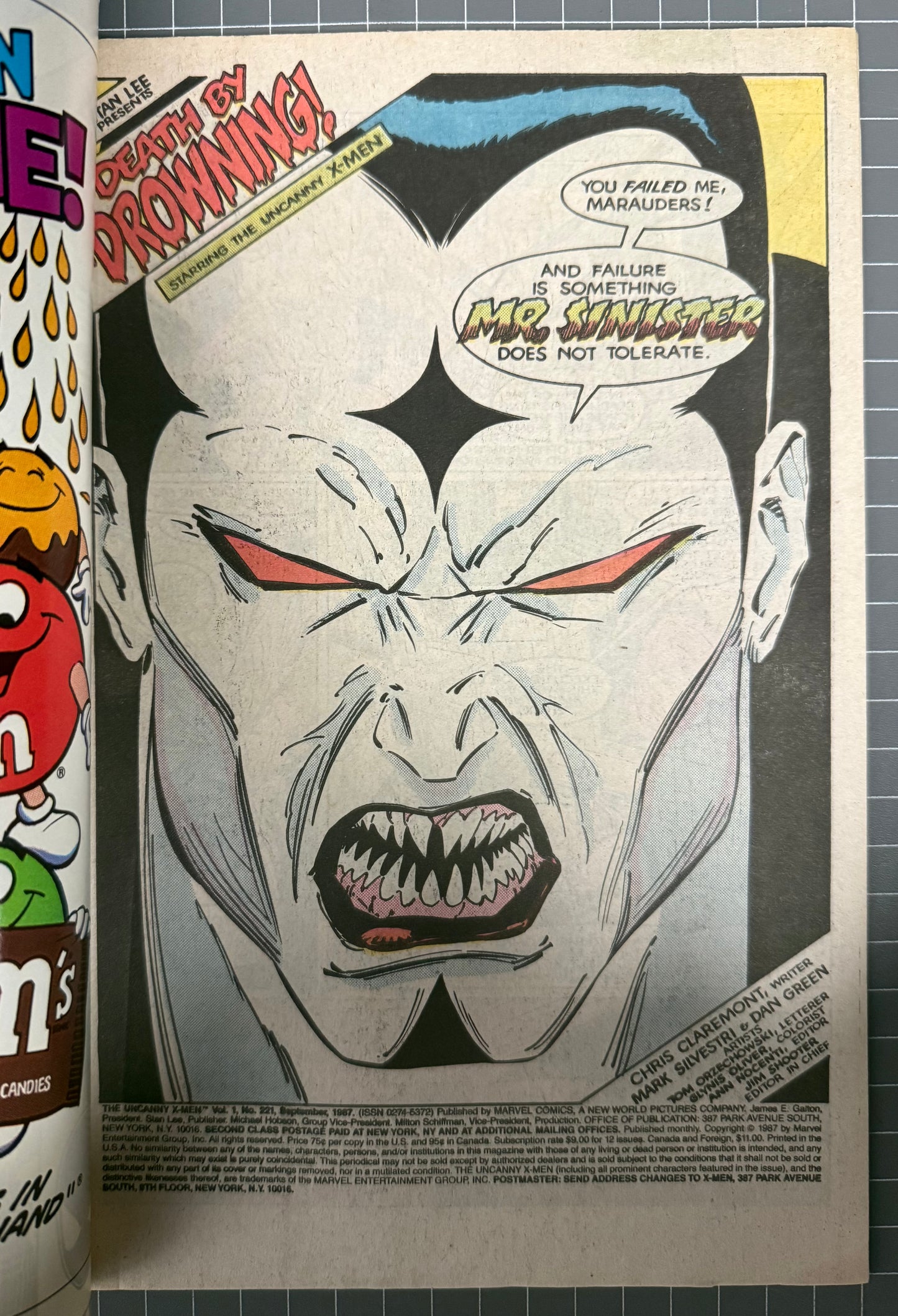 🔑 THE UNCANNY X-MEN #221 (MARVEL) DIRECT COMIC ***1ST MR SINISTER*** 1987 VF+
