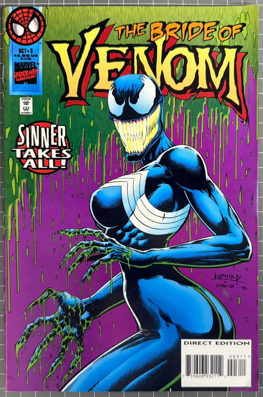 🔑 VENOM: SINNER TAKES ALL #3 (MARVEL) COMIC 1995 1ST FULL APP. SHE-VENOM VF-
