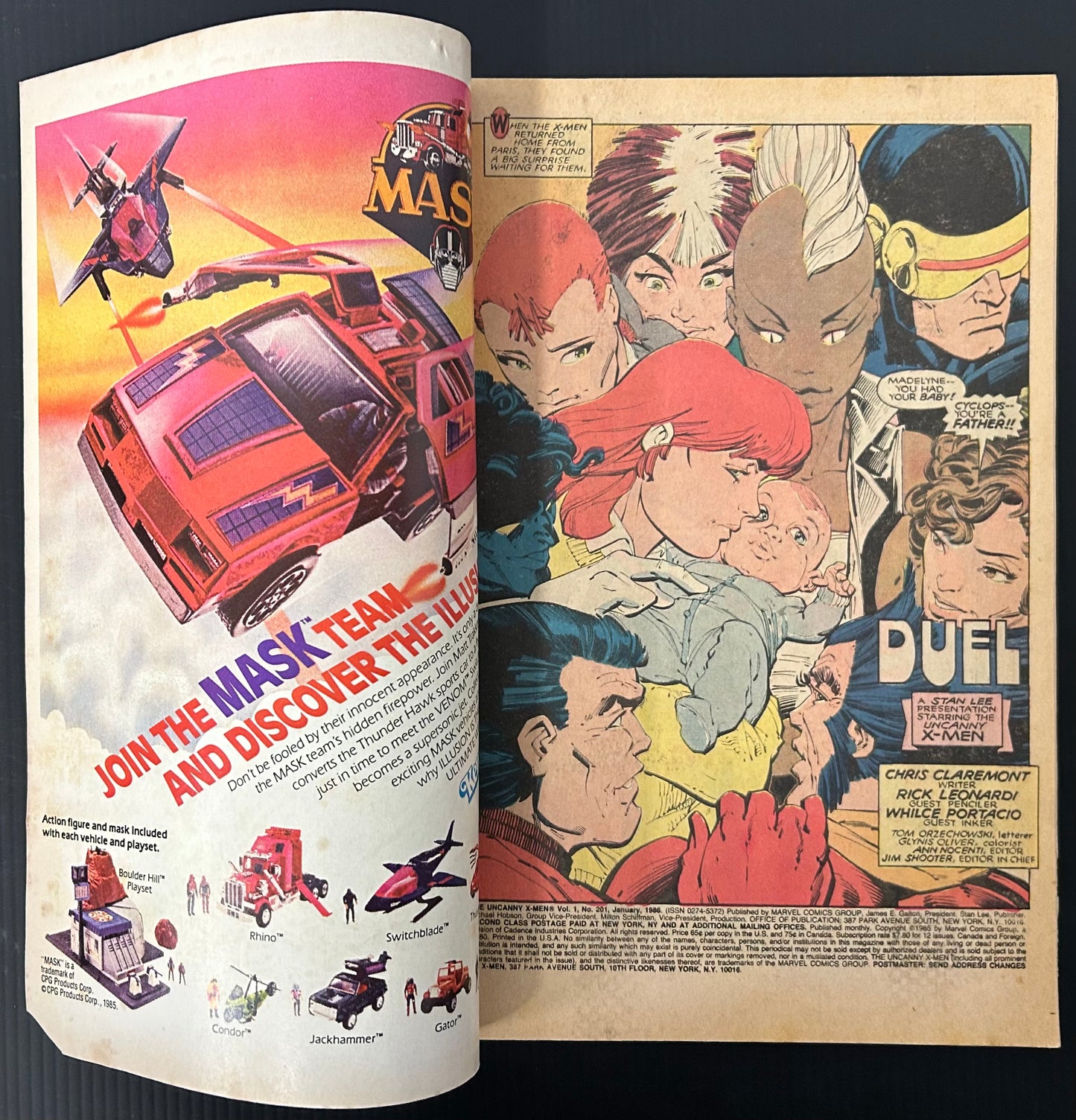 🔑 THE UNCANNY X-MEN #201 [MARVEL COMICS] *1ST APP. NATHAN SUMMERS AS A BABY* 1986 VG+