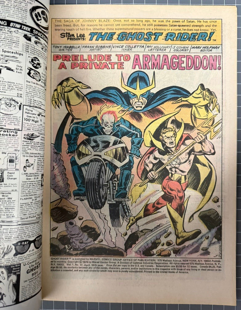 GHOST RIDER #17 [MARVEL COMICS] DIRECT 1976 FN-
