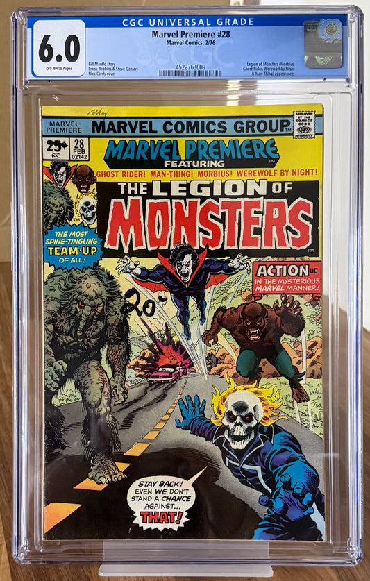 🔑 MARVEL PREMIERE #28 CGC 6.0 [MARVEL] COMIC *1ST TEAM APP. LEGION OF MONSTERS* 1976