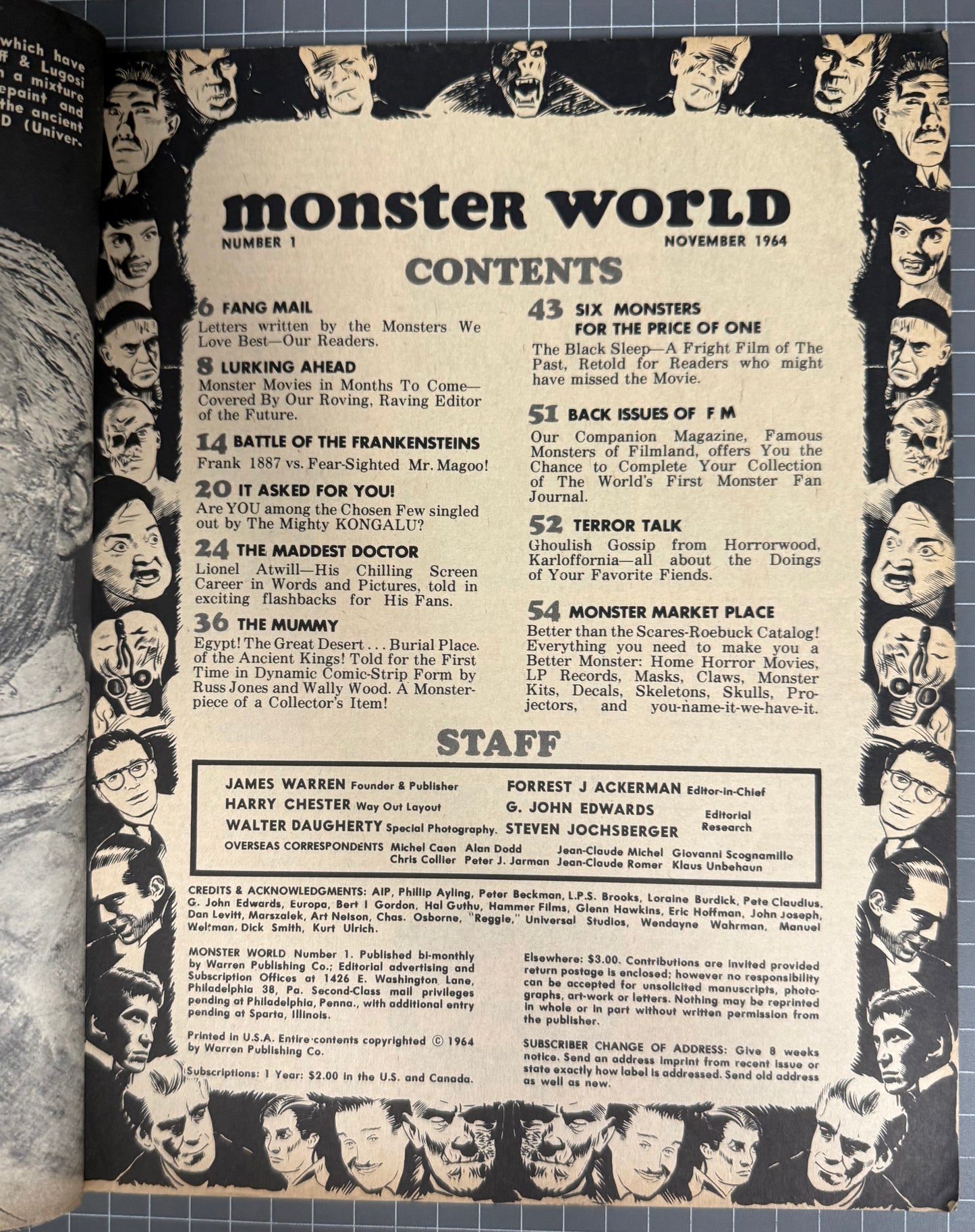 🔑 MONSTER WORLD #1 [WARREN] HORROR MAGAZINE 1964 VG+
