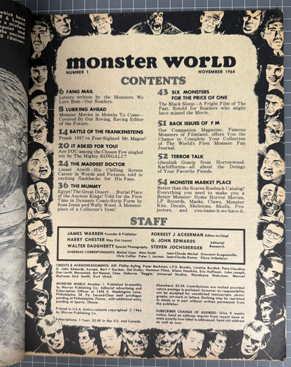 🔑 MONSTER WORLD #1 [WARREN] HORROR MAGAZINE 1964 VG+
