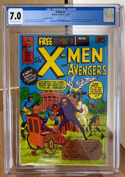 🔑 THE X-MEN #2 CGC 7.0 + POSTER [NEWTON COMICS] AUSTRALIAN MARVEL 1975