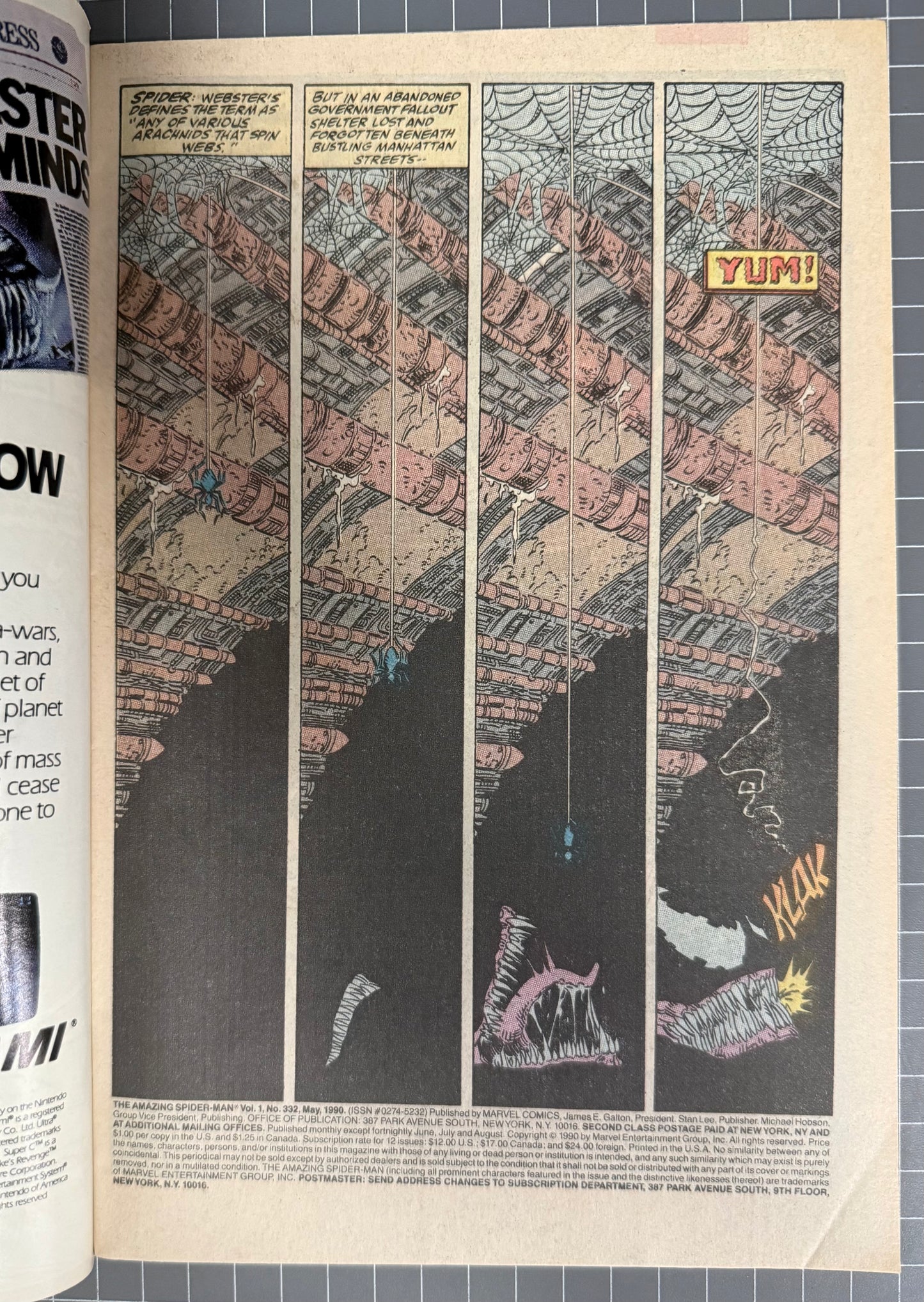 🔑 THE AMAZING SPIDER-MAN #332 [MARVEL COMICS] DIRECT *VENOM* 1990 VF-