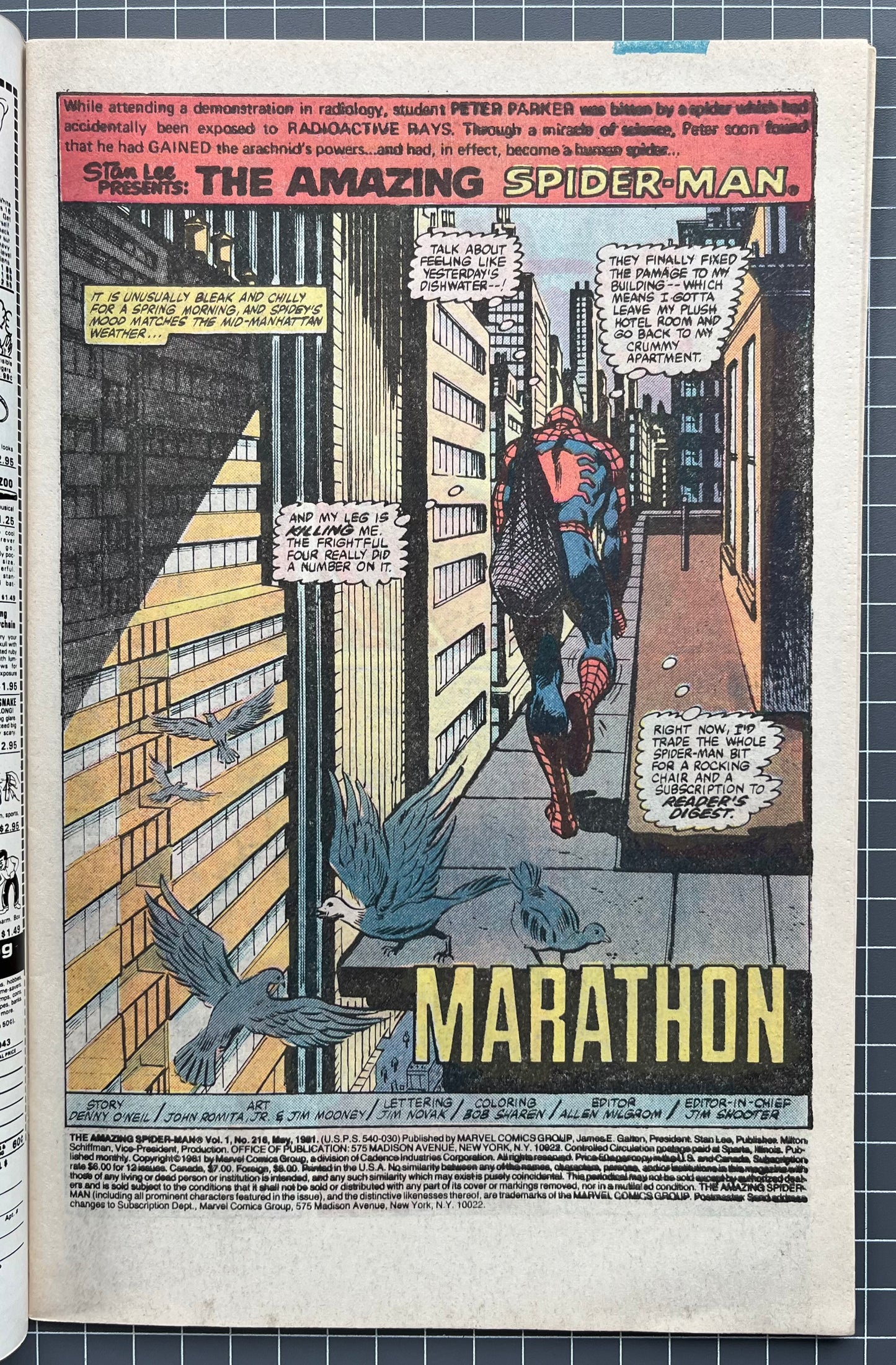 🔑 THE AMAZING SPIDER-MAN #216 [MARVEL COMICS] *2ND APP. MADAME WEB* 1981 VF+
