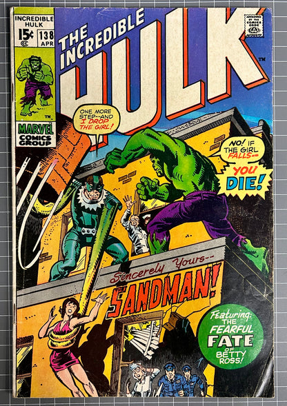 THE INCREDIBLE HULK #138 [MARVEL COMICS] DIRECT 1971