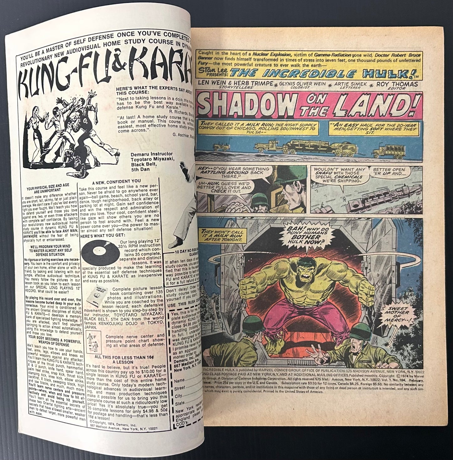 THE INCREDIBLE HULK #184 [MARVEL COMICS] DIRECT 1975 VF-