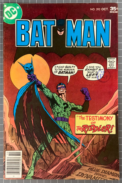 BATMAN #292 [DC COMICS] *JIM APARO RIDDLER COVER* 1977 FN/VF