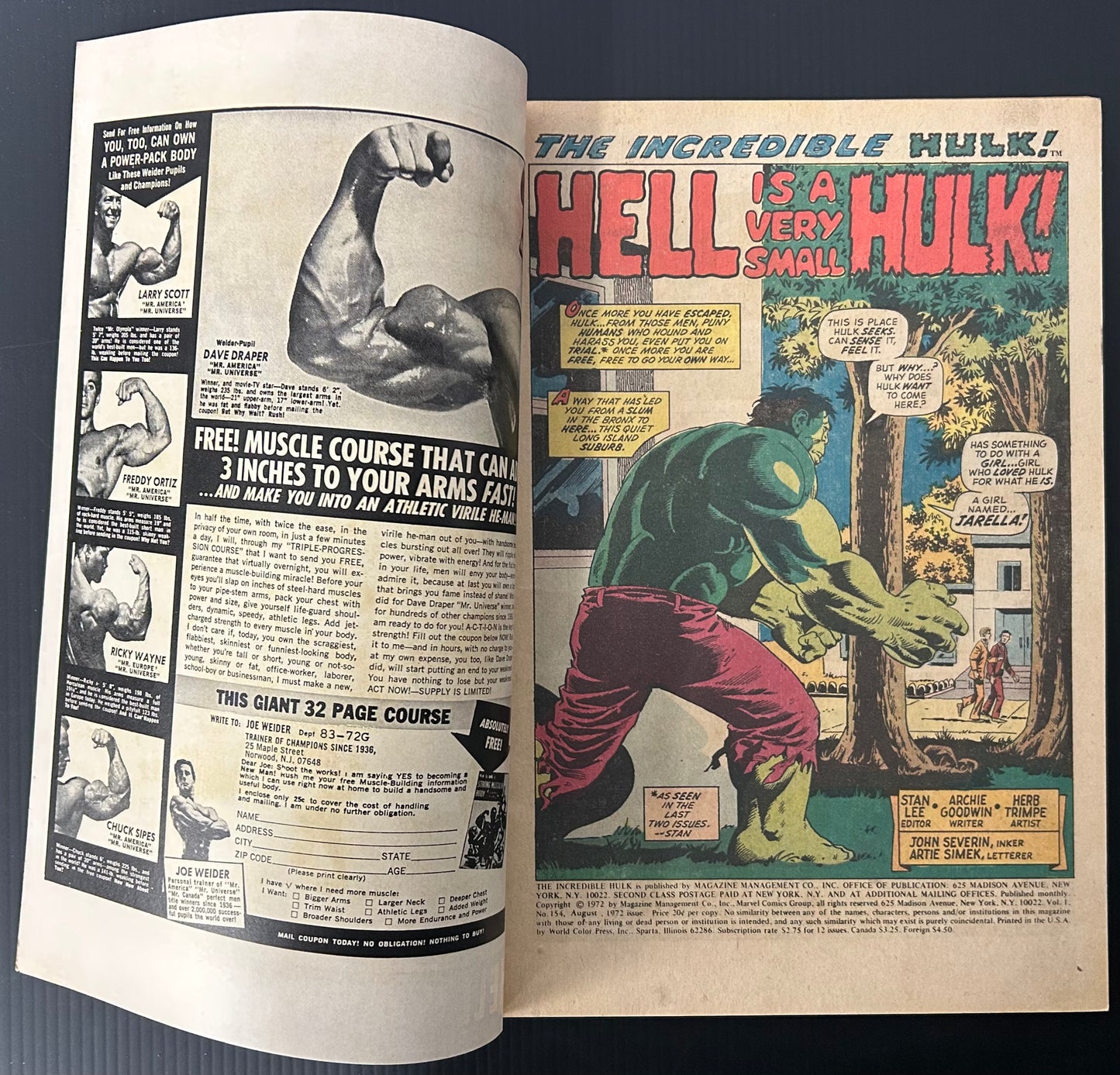 THE INCREDIBLE HULK #154 [MARVEL COMICS] DIRECT 1972 FN/VF