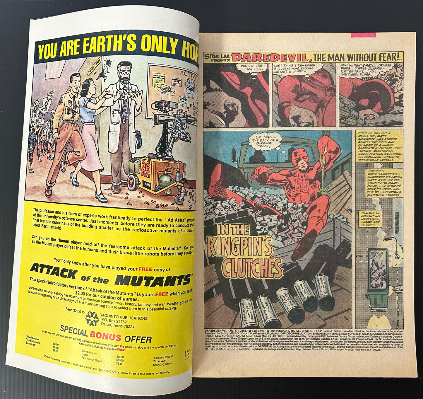 🔑 DAREDEVIL #171 [MARVEL COMICS] DIRECT *BATTLE KINGPIN VS DAREDEVIL* 1981 VF