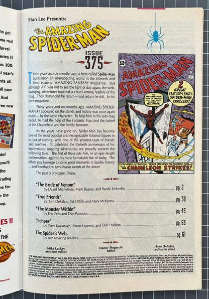 🔑 THE AMAZING SPIDER-MAN #375 [MARVEL COMICS] *1ST APP. ANN WEYING* 1993 VF