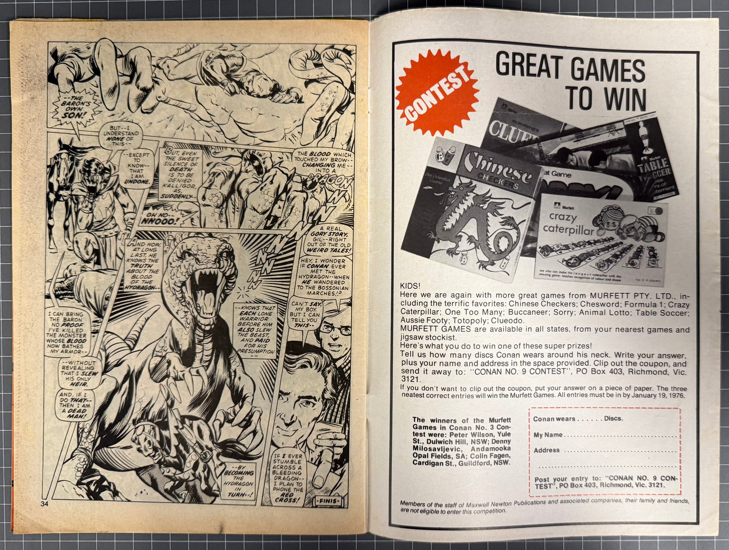 🔑 CONAN THE BARBARIAN #9 + POSTER [NEWTON COMICS] AUSTRALIAN MARVEL 1975