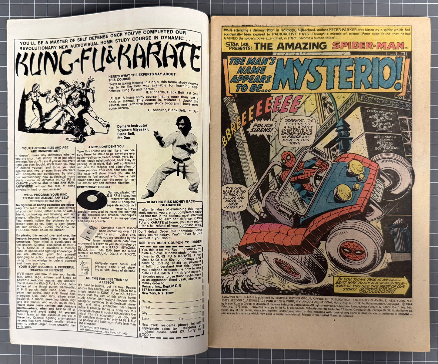 🔑 AMAZING SPIDER-MAN #141 [MARVEL COMICS] *1ST APP. 2ND MYSTERIO* 1975 VG/FN