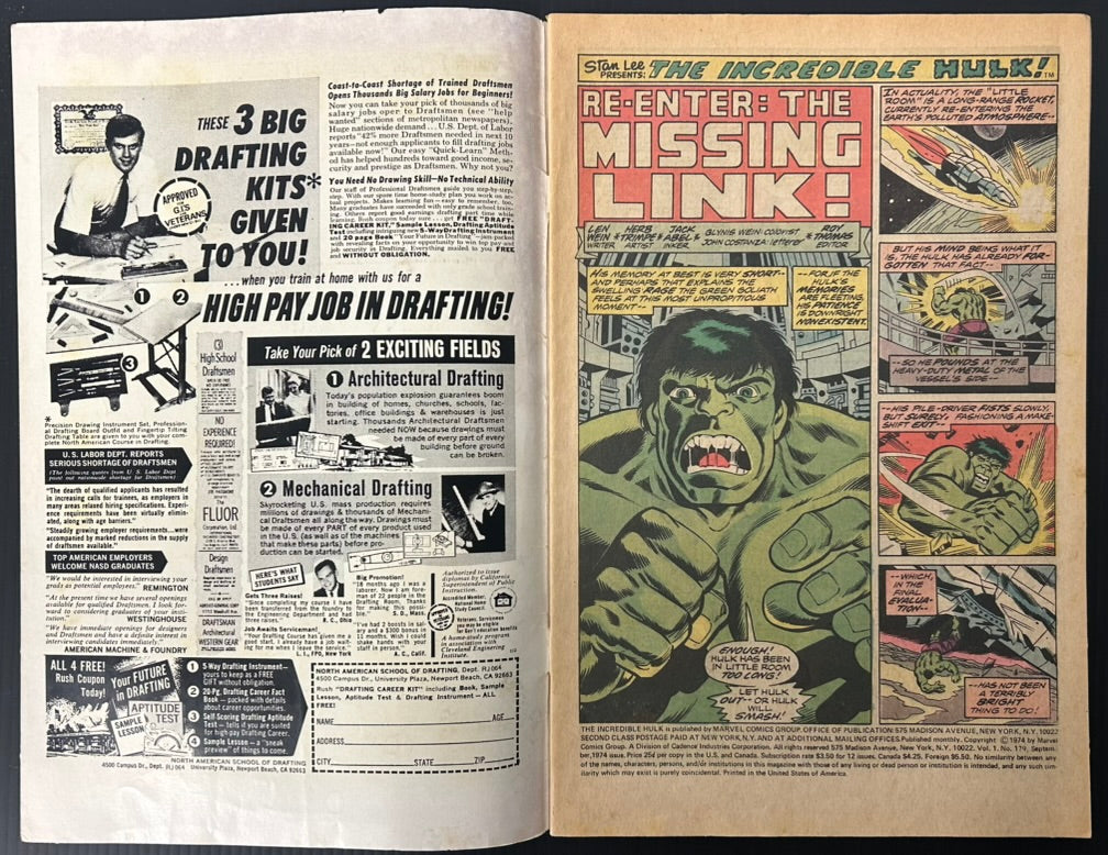 THE INCREDIBLE HULK #179 [MARVEL COMICS] DIRECT 1974 VG
