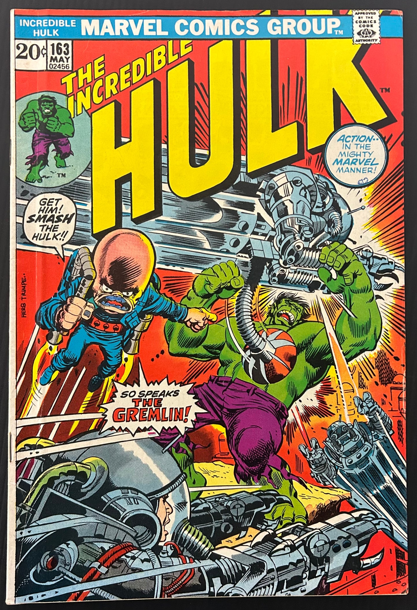🔑 THE INCREDIBLE HULK #163 [MARVEL COMICS] DIRECT *1ST APP. GREMLIN* 1973 VG/FN