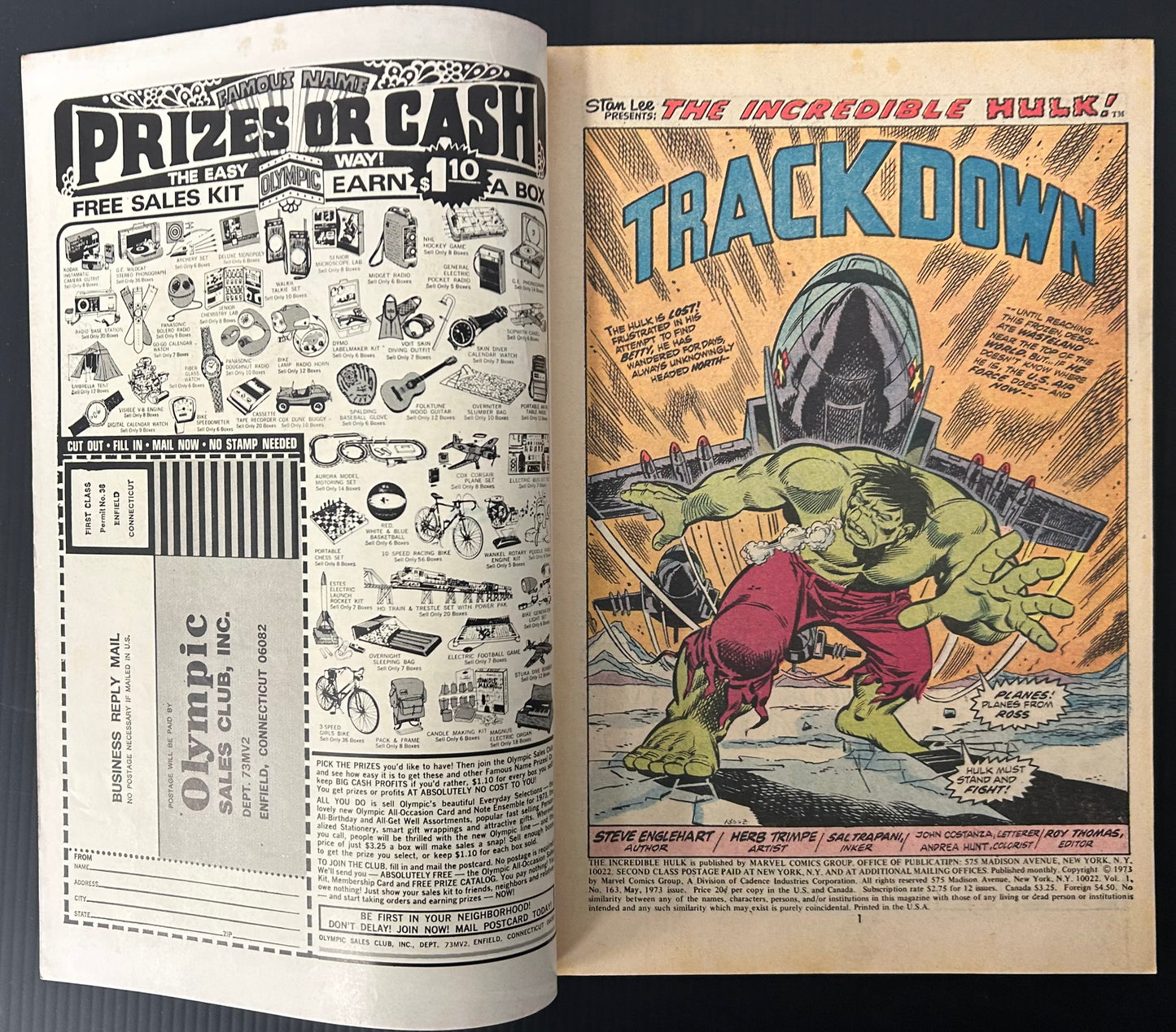 🔑 THE INCREDIBLE HULK #163 [MARVEL COMICS] DIRECT *1ST APP. GREMLIN* 1973 VG/FN