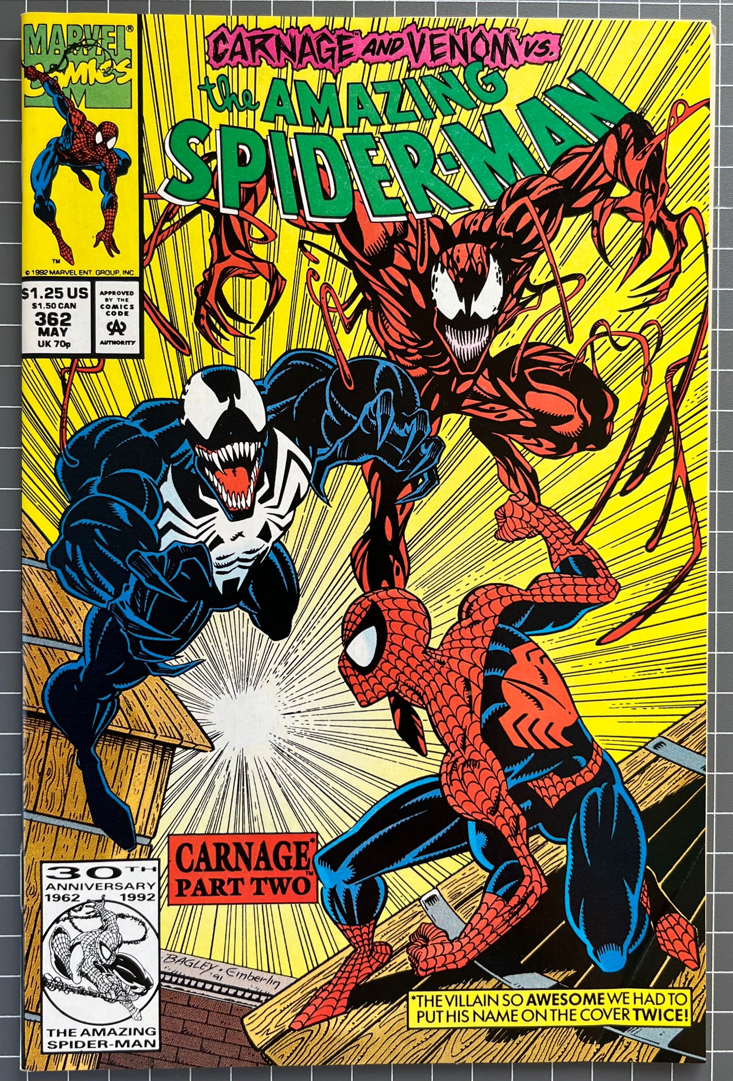 🔑 AMAZING SPIDER-MAN #362 [MARVEL COMICS] *2ND FULL APP. CARNAGE* 1992 VF