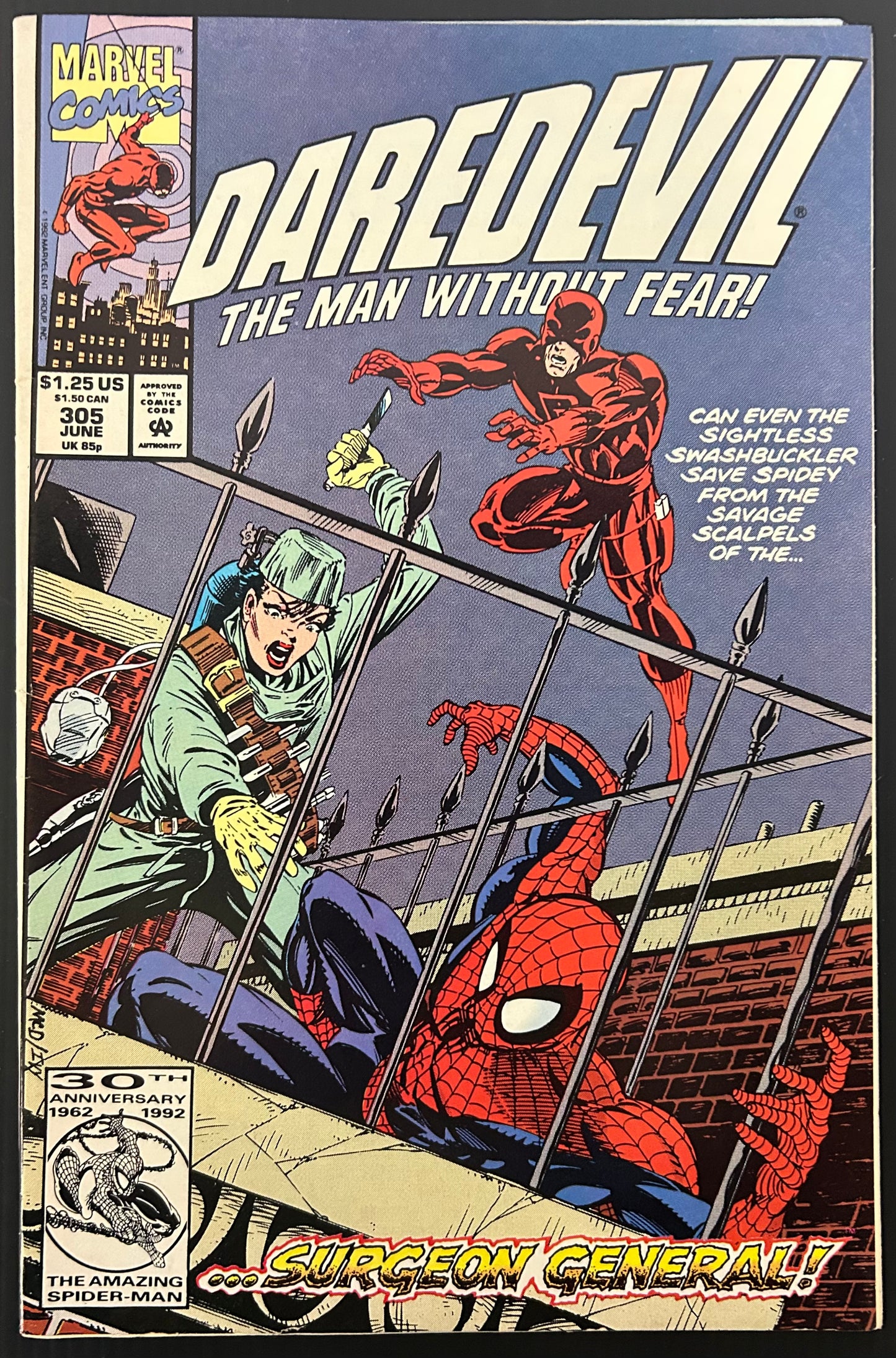 🔑 DAREDEVIL #305 [MARVEL COMICS] *TERROR 1ST APPR IN MAIN MARVEL STORY* 1992 FN/VF