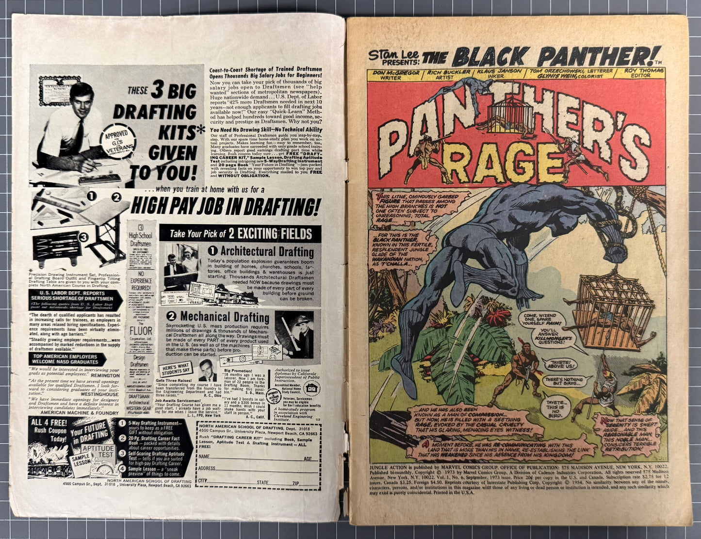 🔑 JUNGLE ACTION #6 [MARVEL COMICS] *1ST APP. ERIK KILLMONGER* 1973 GD