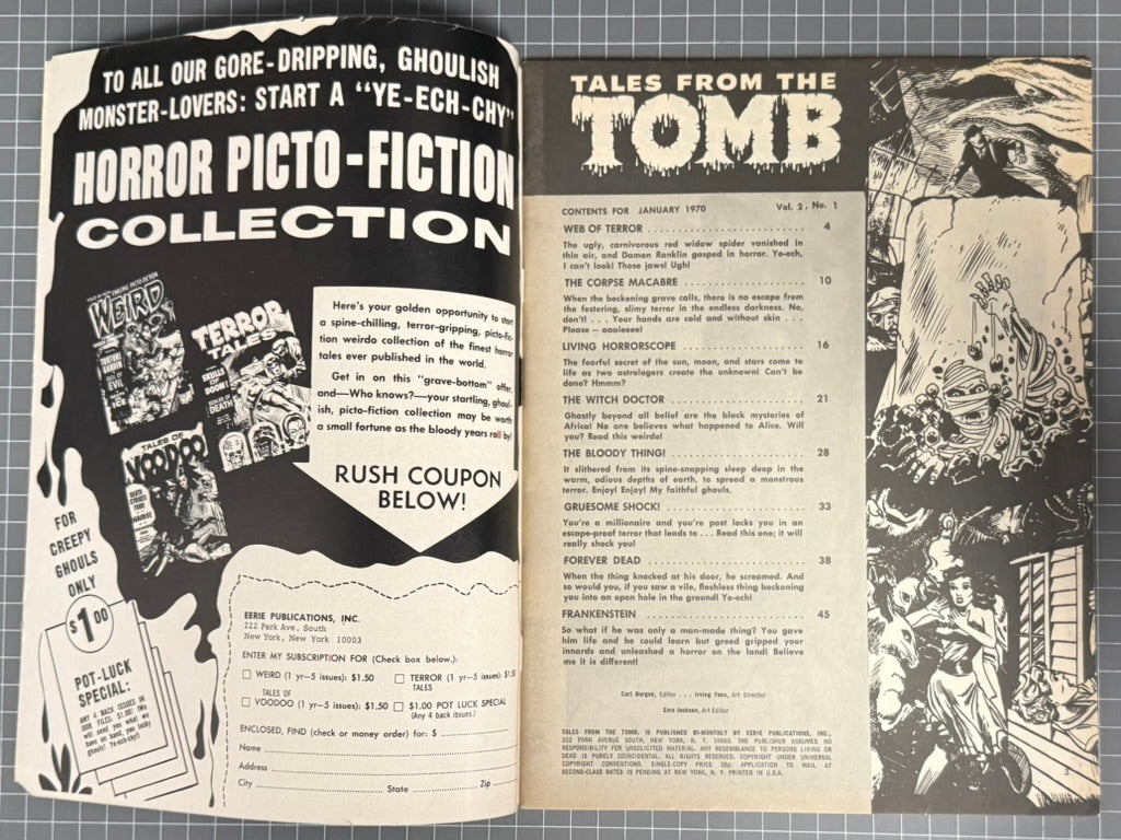 TALES FROM THE TOMB #1 VOL 2 [EERIE PUBLICATIONS] HORROR MAGAZINE 1970 VF-
