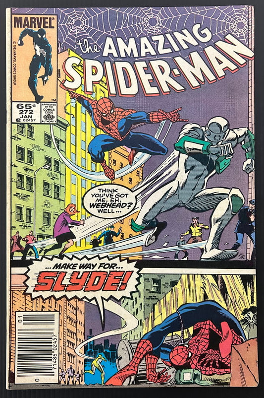 🔑 AMAZING SPIDER-MAN #272 [MARVEL COMICS] NEWSSTAND *1ST APP. SLYDE* 1985 FN