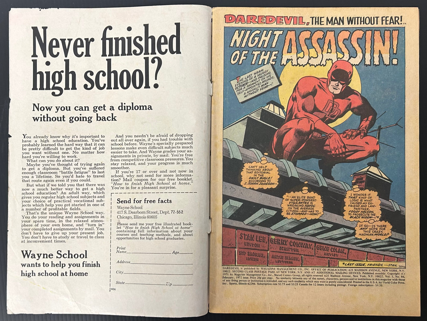DAREDEVIL #84 [MARVEL COMICS] DIRECT 1972 GD/VG