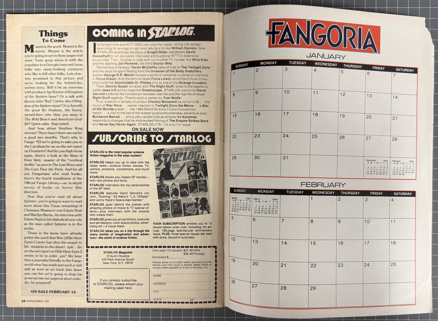 FANGORIA VOL. 1 #33 + POSTER [O'QUINN STUDIOS] HORROR MAGAZINE 1984