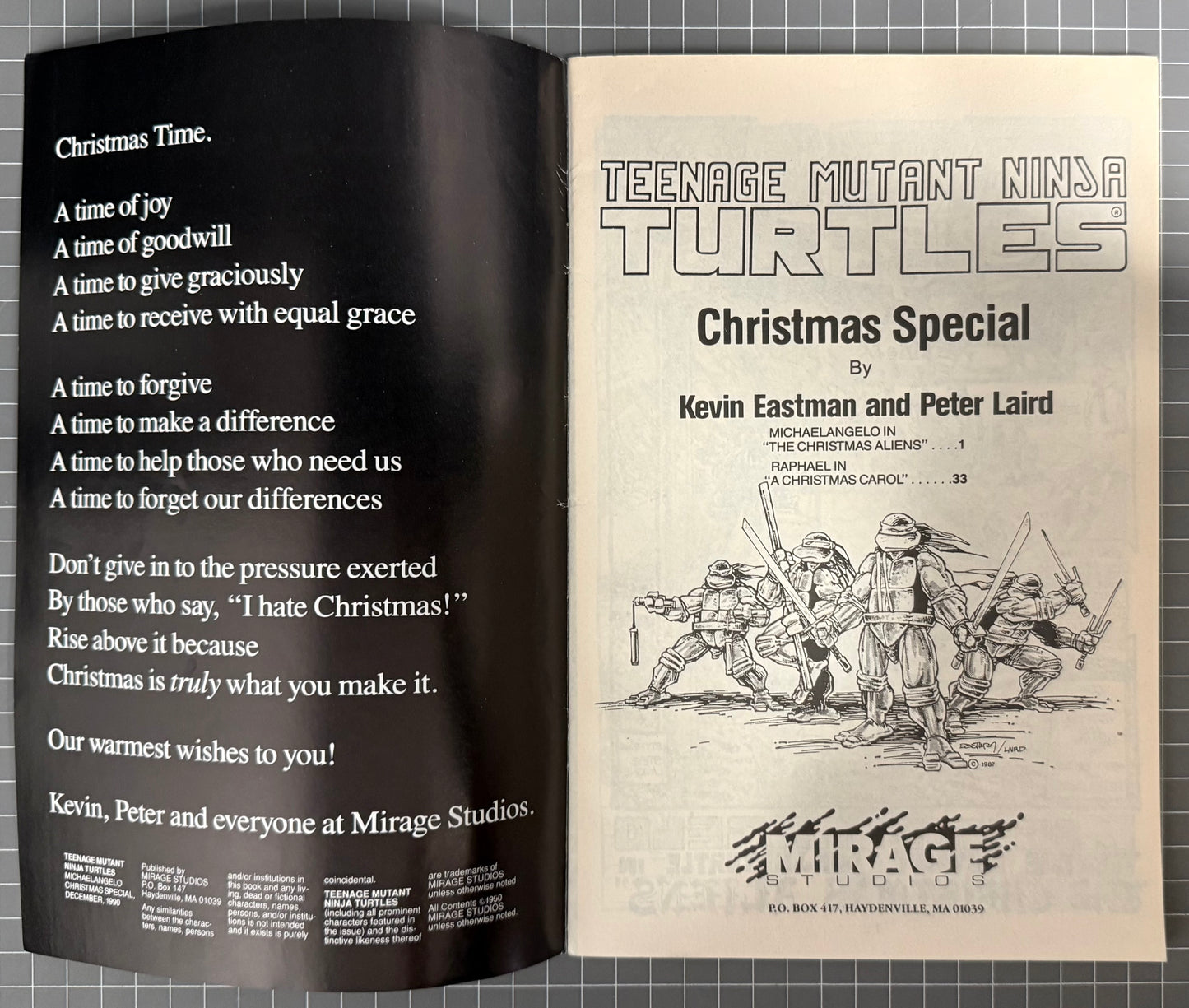 🔑 TMNT MICHAELANGELO CHRISTMAS SPECIAL #1 [MIRAGE STUDIOS] COMIC 1990 FN/VF