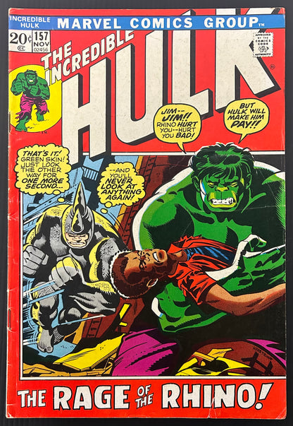 THE INCREDIBLE HULK #157 [MARVEL COMICS] DIRECT 1972 VG+