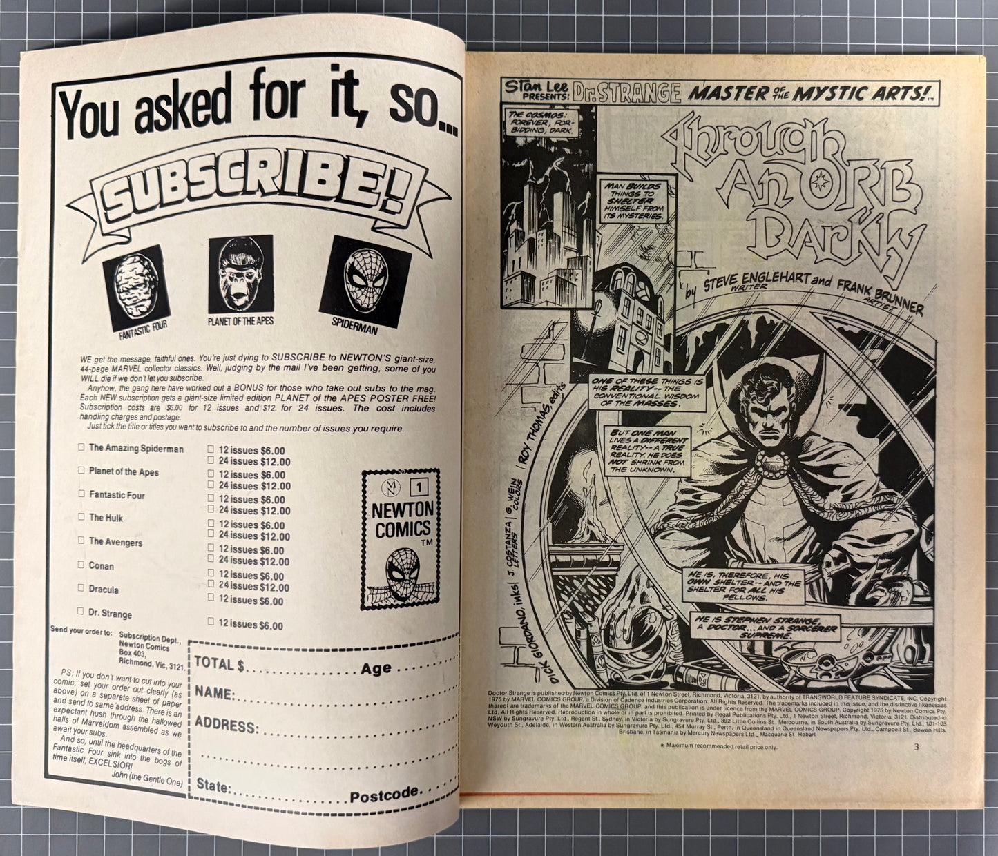 🔑DOCTOR STRANGE #1 + POSTER [NEWTON COMICS] *1ST SILVER DAGGER* AUSTRALIAN 1975