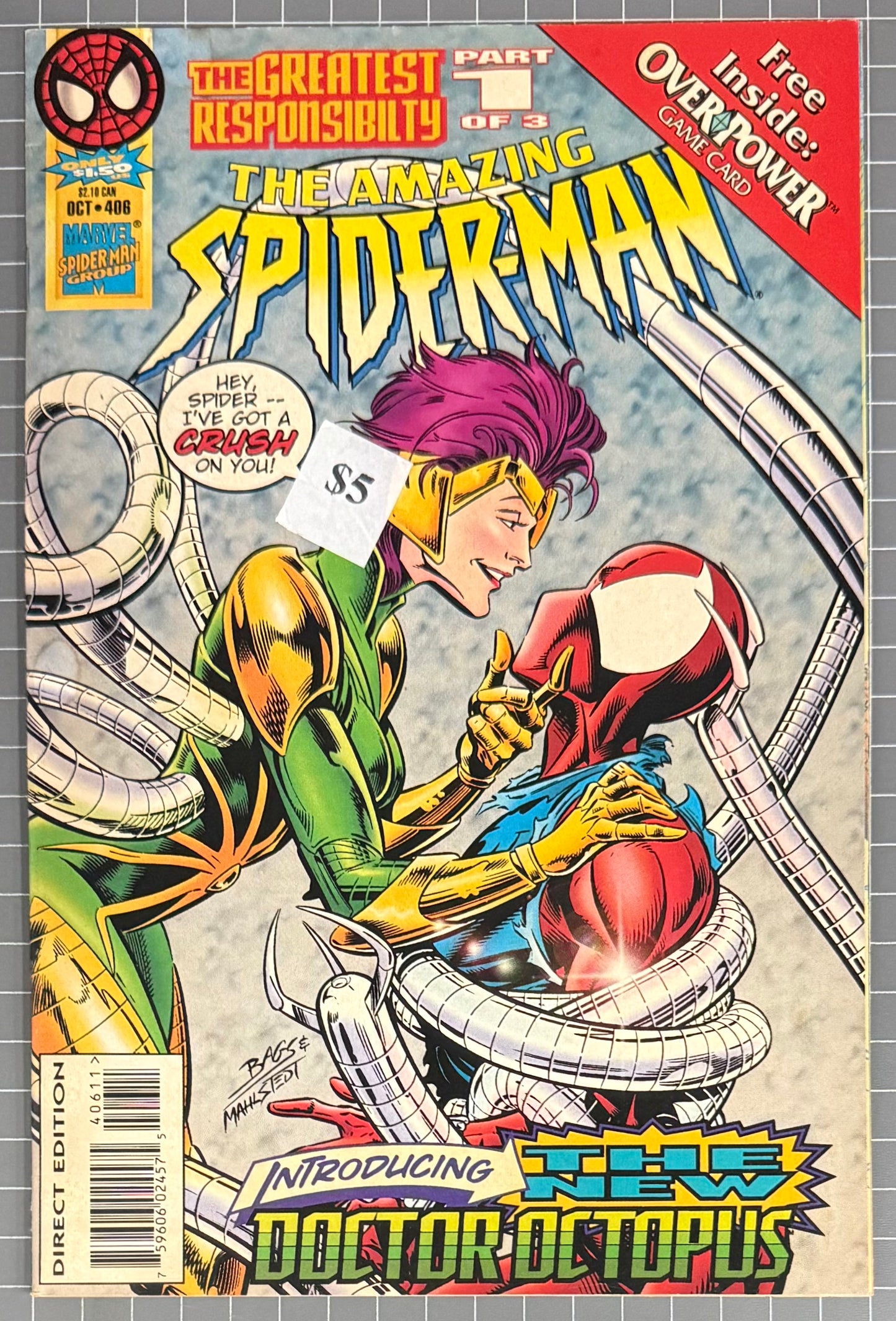 🔑 THE AMAZING SPIDER-MAN #406 [MARVEL COMICS] *OVERPOWER CARD* 1995 FN