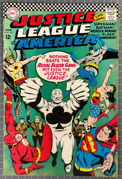 🔑 JUSTICE LEAGUE OF AMERICA #43 [DC COMICS] *ROYAL FLUSH GANG* 1966 VG/FN