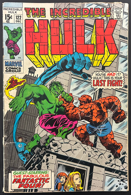 🔑 THE INCREDIBLE HULK #122 [MARVEL COMICS] *HULK VS FANTASTIC FOUR* 1969 GD/VG