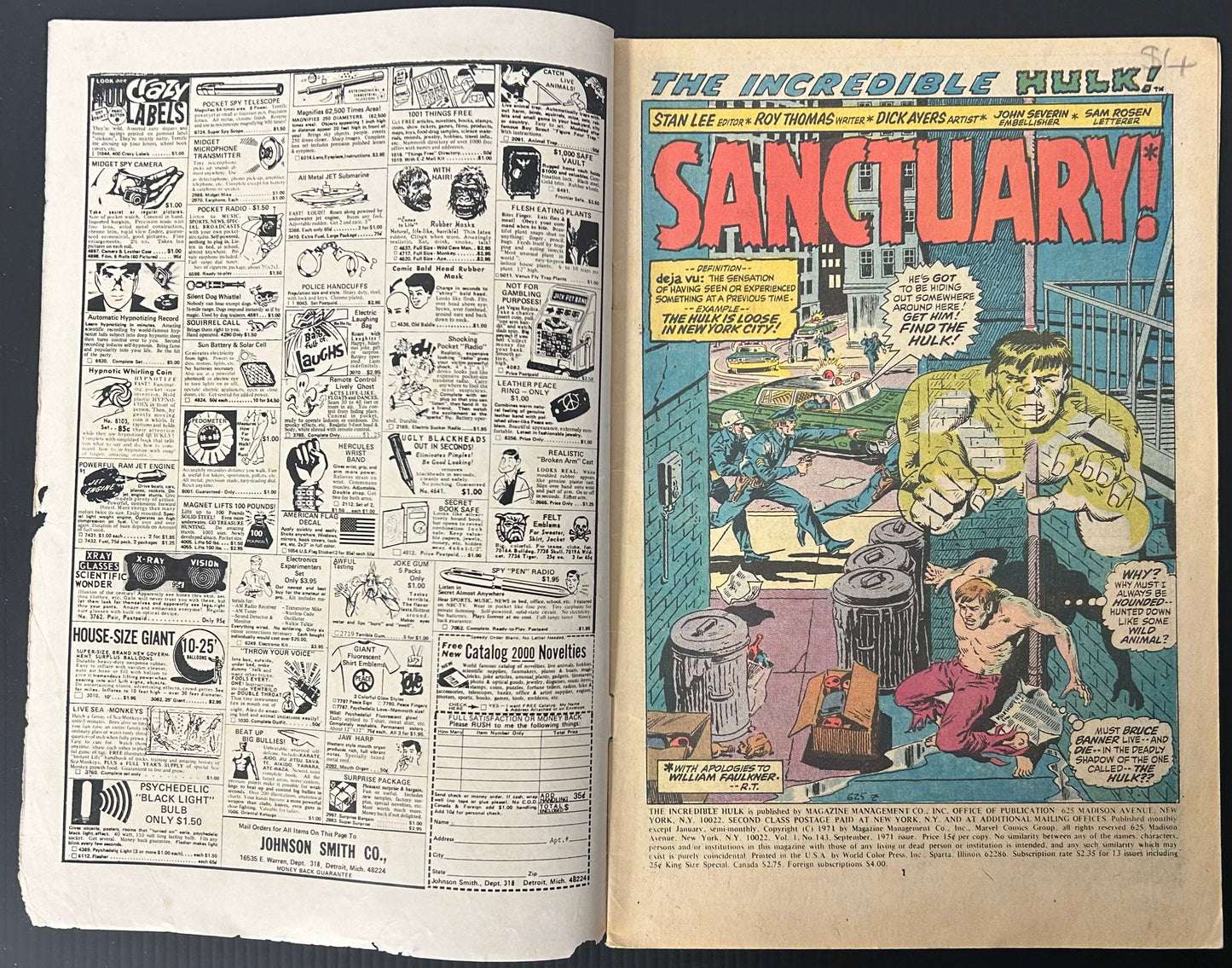 🔑 THE INCREDIBLE HULK #143 [MARVEL COMICS] *1ST MEET DOCTOR DOOM X HULK* 1971 VG-