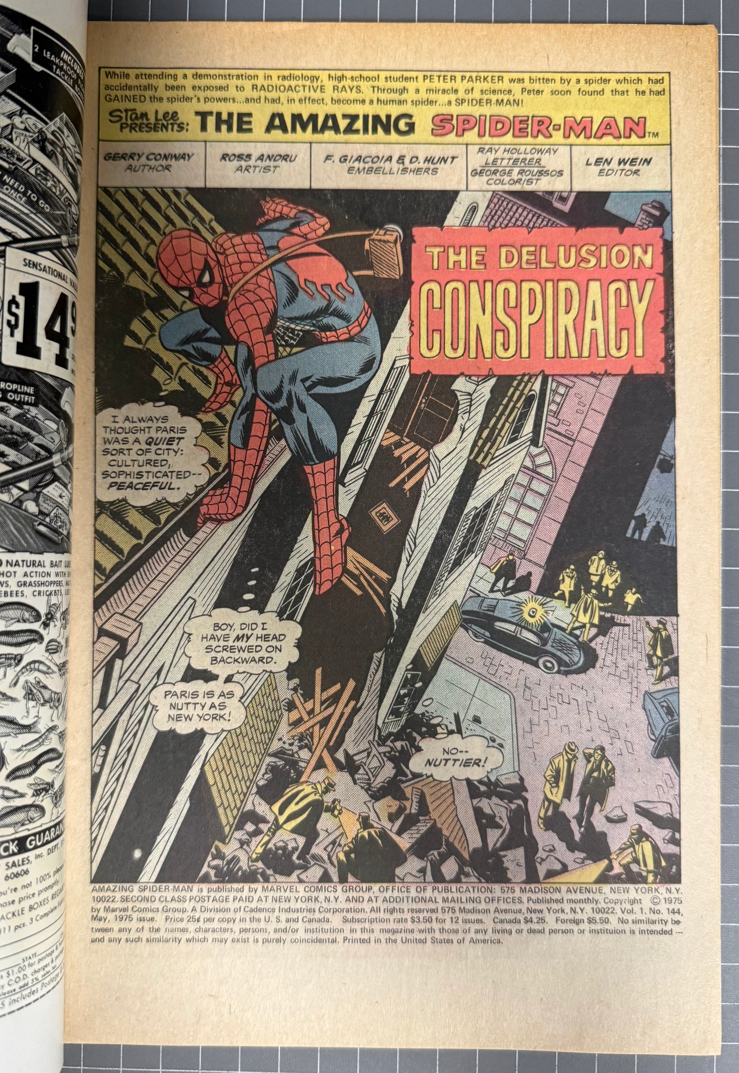 🔑 AMAZING SPIDER-MAN #144 [MARVEL COMICS] *1ST APP. GWEN STACY CLONE* 1975 FN+