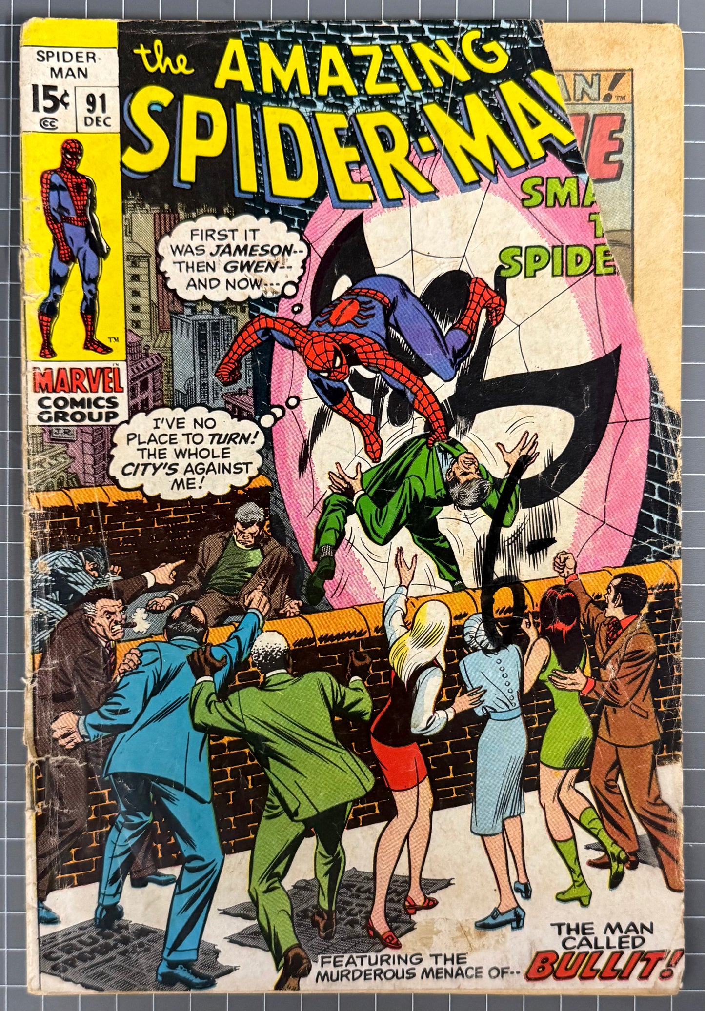 🔑 THE AMAZING SPIDER-MAN #91 [MARVEL COMICS] *1ST APP. SAM BULLIT* 1970 FR/GD