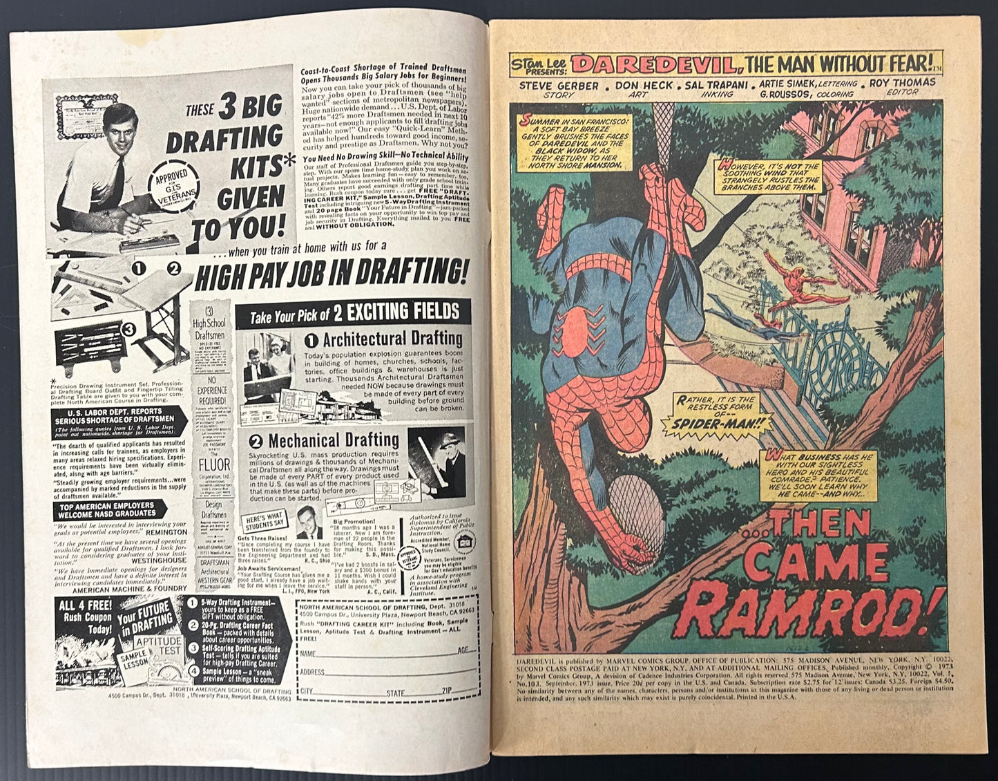 DAREDEVIL #103 [MARVEL COMICS] DIRECT 1973 VG/FN