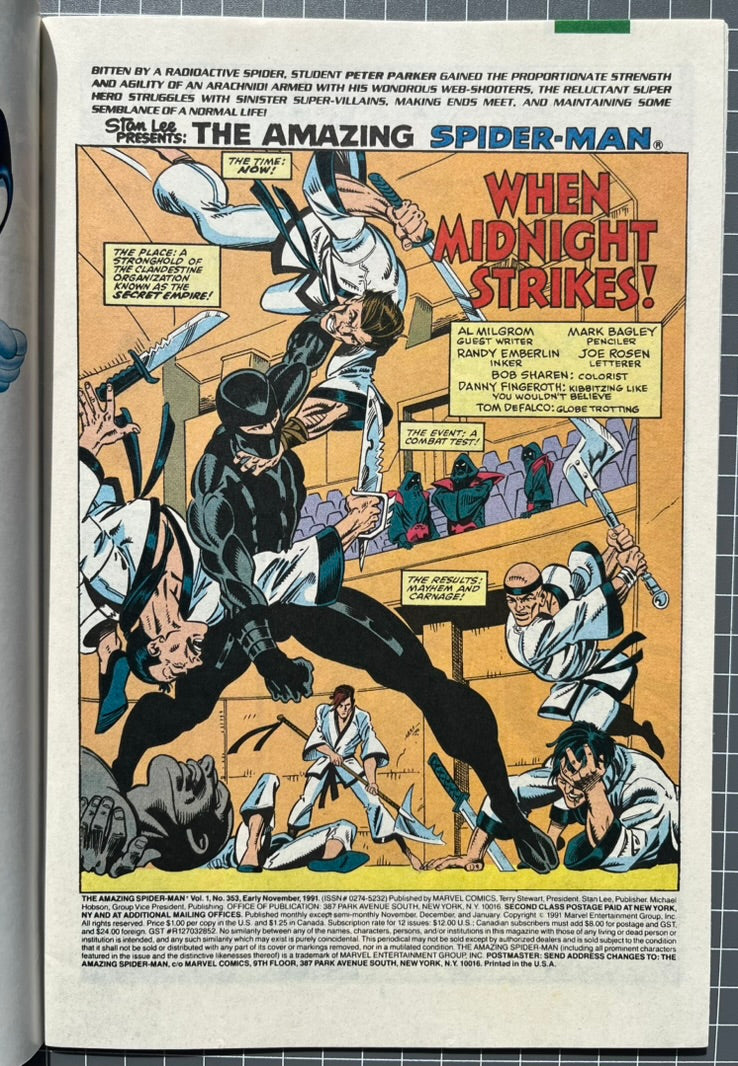 THE AMAZING SPIDER-MAN #353 [MARVEL COMICS] DIRECT 1991 NM