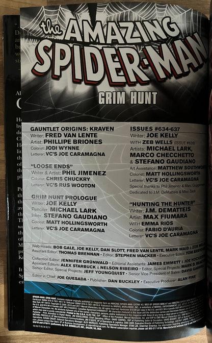 Marvel: The Amazing Spider-Man Grim Hunt HC/DJ 1st Print