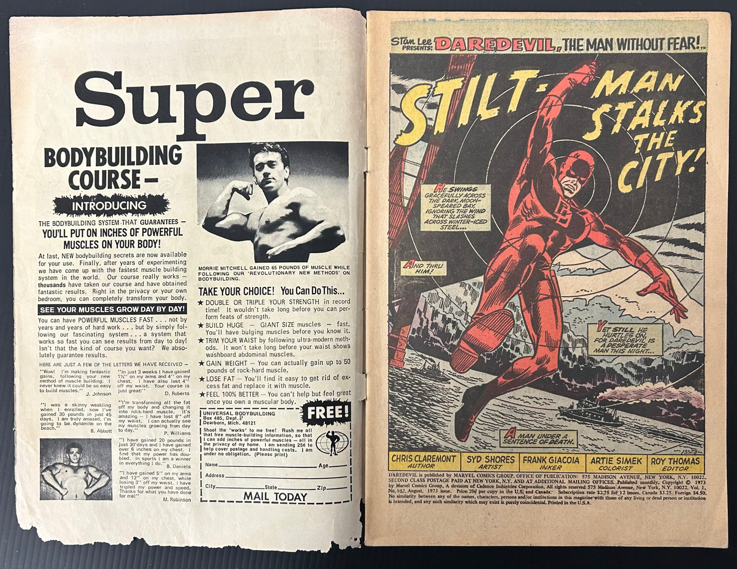 🔑 DAREDEVIL #102 [MARVEL COMICS] *DAREDEVIL + BLACK WIDOW TEAM-UP* 1973 GD+