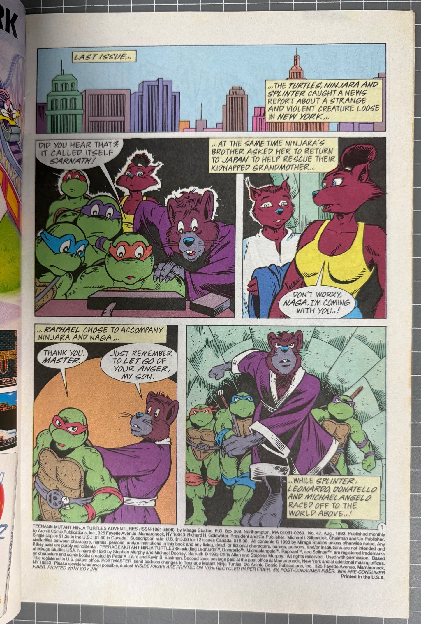 TEENAGE MUTANT NINJA TURTLES ADVENTURES #47 [ARCHIE] DIRECT COMIC 1993 VF/NM