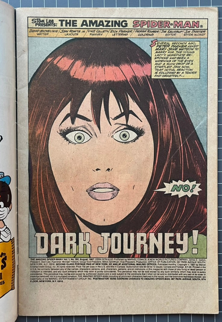 THE AMAZING SPIDER-MAN #291 [MARVEL COMICS] DIRECT 1987 FN-