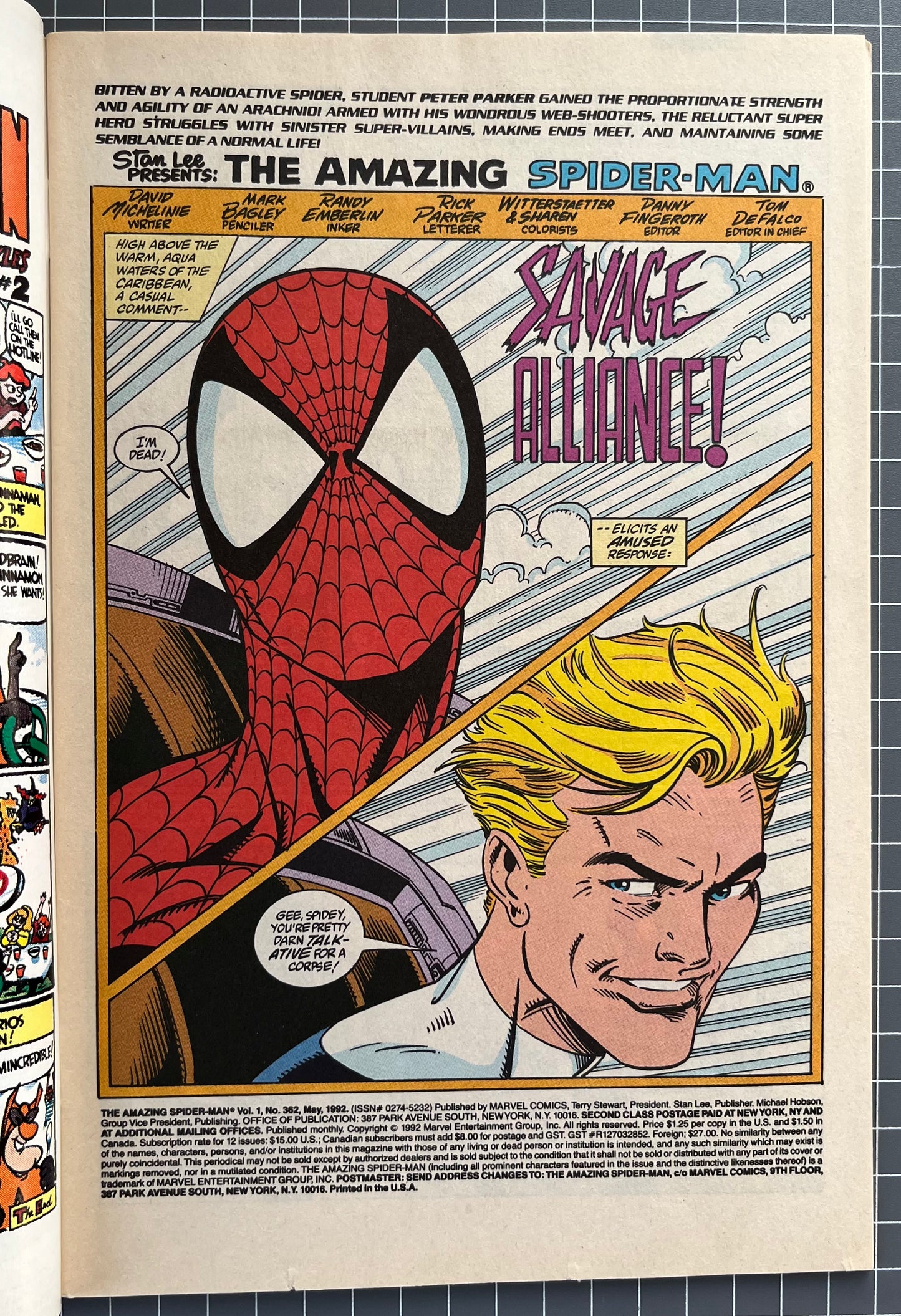 🔑 AMAZING SPIDER-MAN #362 [MARVEL COMICS] *2ND FULL APP. CARNAGE* 1992 VF
