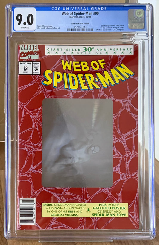 🔑WEB OF SPIDER-MAN #90 CGC 9.0 APV AUSTRALIAN PRICE VARIANT [MARVEL] COMIC 1992