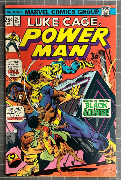 🔑 POWER MAN #24 [MARVEL COMICS] *BLACK GOLIATH ORIGIN* 1975 FN-