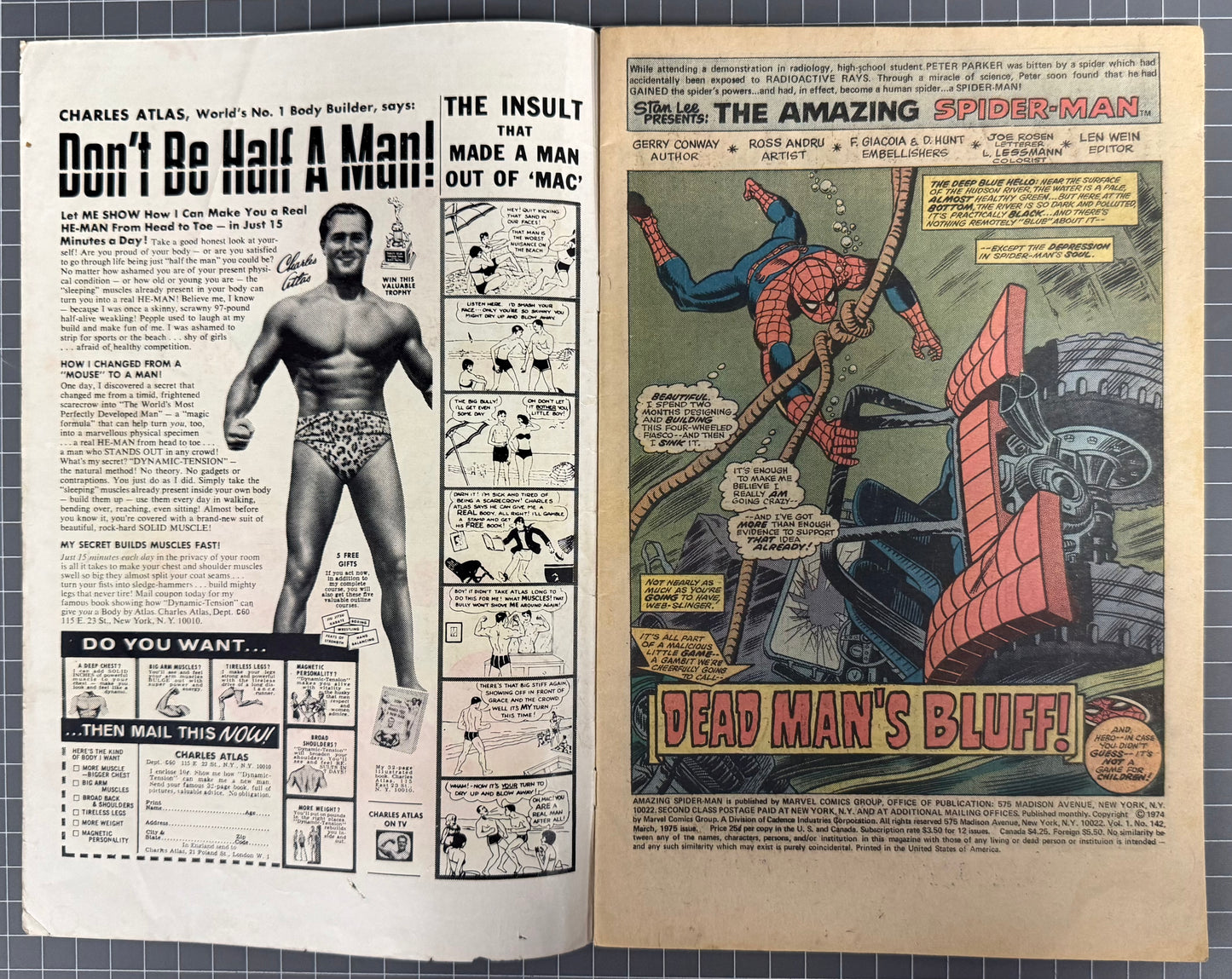 🔑 AMAZING SPIDER-MAN #142 [MARVEL COMICS] *1ST CAMEO GWEN STACY CLONE* 1975 VG+