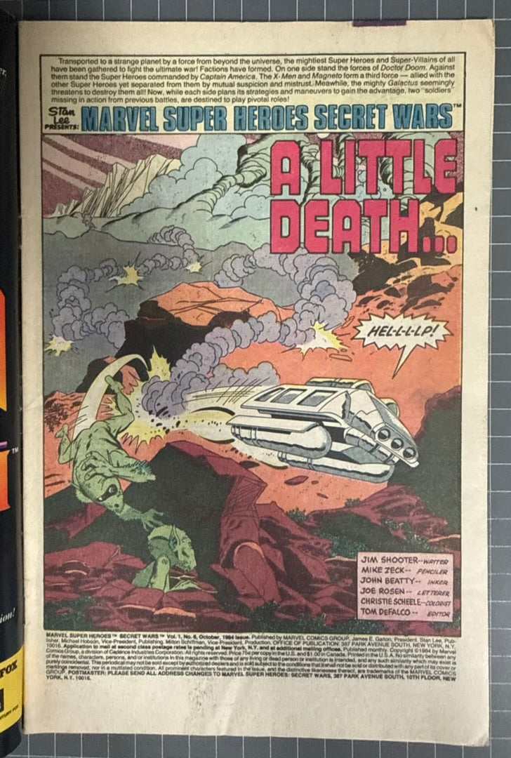 🔑 MARVEL SUPER HEROES SECRET WARS #6 [MARVEL COMICS] NEWSSTAND 1984 FN-