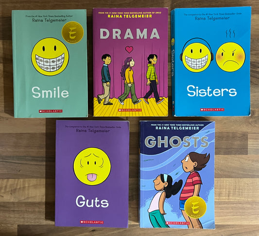 Lot of 5 Raina Telgemeier Books ~ Smile Sisters Guts Drama Ghosts